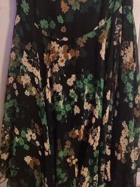 Black Floral Circle Skirt with Green and Cream Blooms